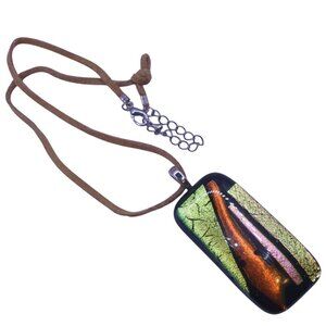 Handcrafted Dichroic Glass Pendant Necklace With Adjustable Suede Cord